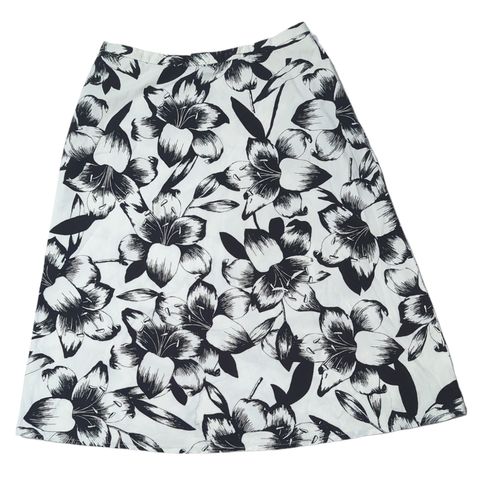 The Limited Women's Skirt Hawaiian Hibiscus A Line Floral Black White Cotton‎ 4